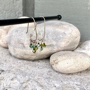 Silver Earrings with Green Swarovski Crystals