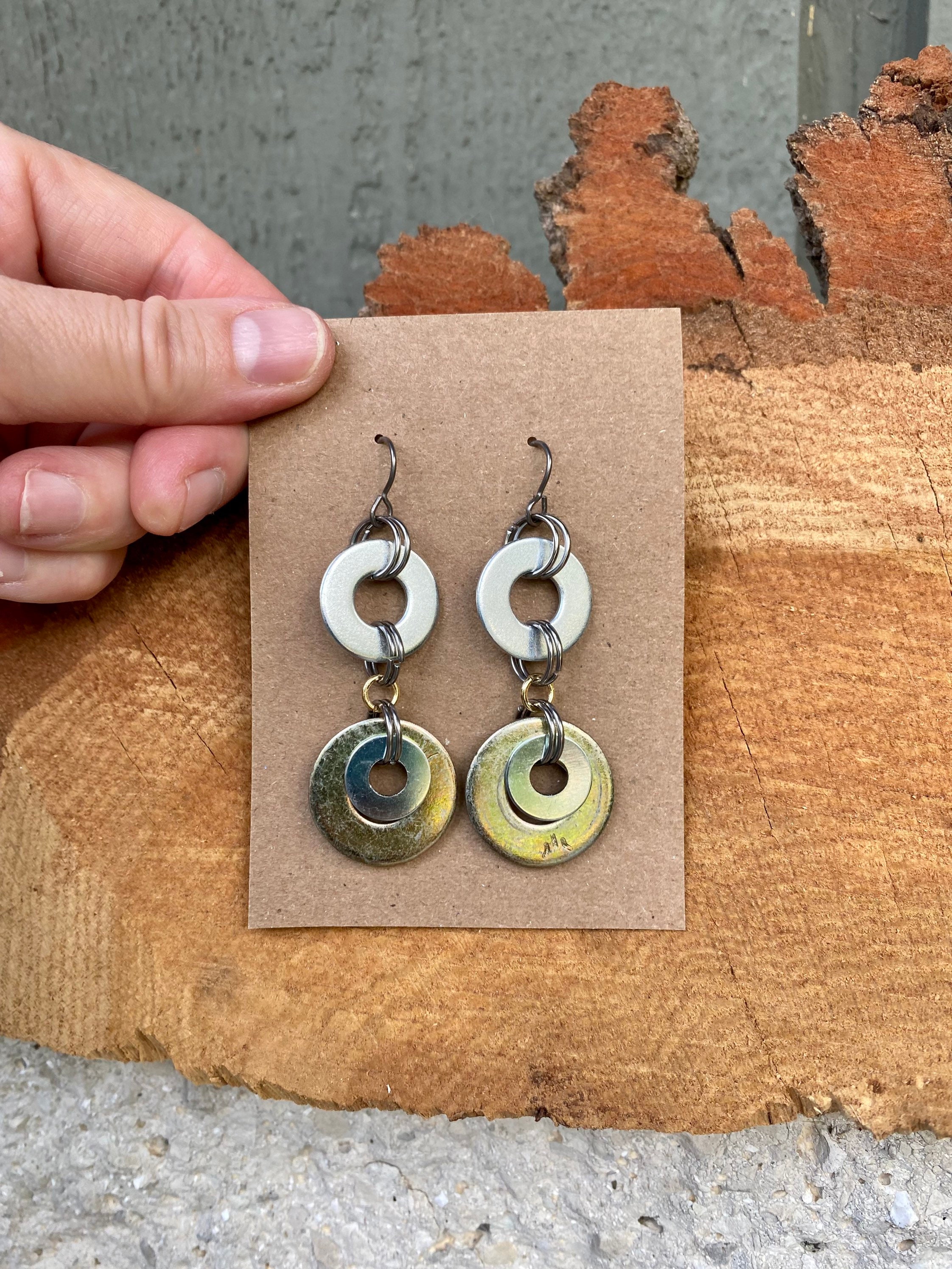 Washer Earrings Mixed Metal