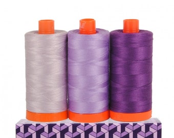 Aurifil AMALFI Color Builder Mako Cotton 50 Weight Wt Large Spool Purple Lilac Lavender Merlot Quilting Thread Set of 3 2562 2520 2545