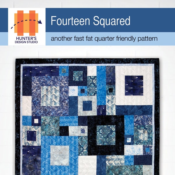 Hunter's Design Studio HDS Fourteen Squared Precut Friendly 1/4 Yard Fat Quarter Printed Modern Quilt Pattern 54 x 68