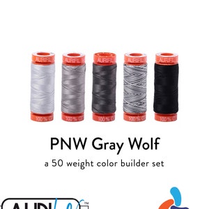 AURIFIL Gray Wolf Color Builder Tan Black Grey 50 Weight 200M 220Y Spool Quilt Cotton Quilting Thread Set of 5 2600 2620 2630 4652 2692
