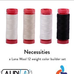 Aurifil NECESSITIES Neutral Black Beige White Gray Color Builder 12 Weight Wt LANA Wool Acrylic 50m 54y Wool Applique Thread Set of 4 Spools