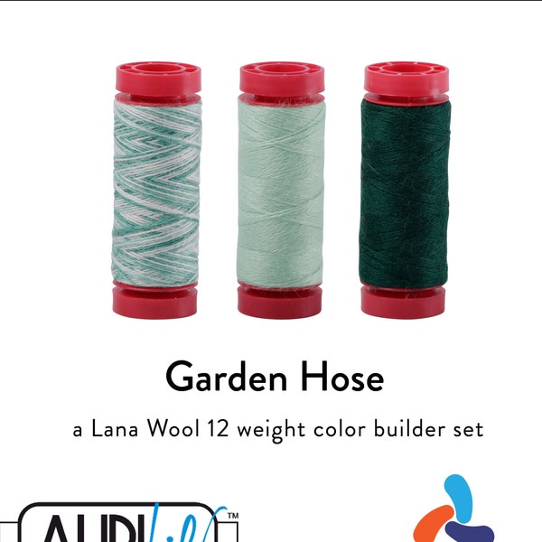 Aurifil GARDEN HOSE Green Mint Color Builder 12 Weight Wt LANA Wool Acrylic 50m 54y Wool Applique Thread Set of 3 Spools 8007 8898 8891