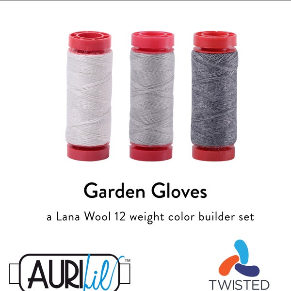 Aurifil GARDEN GLOVES Grey Gray Color Builder 12 Weight Wt LANA Wool Acrylic 50m 54y Wool Applique Thread Set of 3 Spools 8600 8605 8082