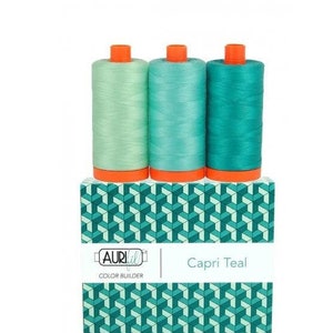 Aurifil CAPRI Color Builder Mako Cotton 50 Weight Wt Large Spool Teal Aqua Turquoise Green Blue Quilting Thread Set of 3 2835 1148 4093