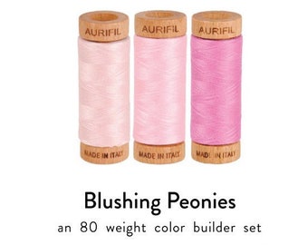 Aurifil BLUSHING PEONIES Color Builder Baby Pink Blossom 80 Weight Wt Cotton 300y 274m Mako Thread Set of 3 Spools 2410 2423 2479