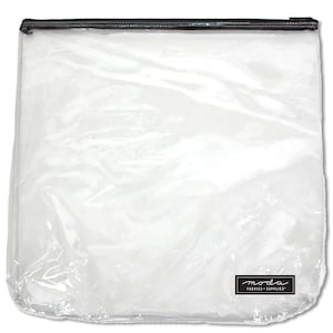 May include: Clear plastic zippered storage bag with a black zipper and a black label that says "moda fabrics + supplies".