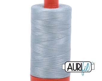 AURIFIL 2847 Grey Blue MAKO 50 Weight Wt 1300m 1422y Spool Light Pale Blue Quilt Cotton Quilting Thread
