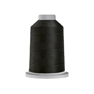 May include: A spool of black sewing thread featuring a cylindrical core with a flat top and a wider circular base. The thread is tightly wound around the central column, creating a smooth, uniform texture across the entire surface of the spool.