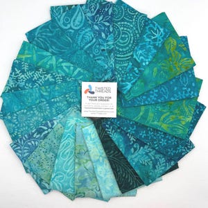 Java Batiks TURQUOISE 3 Cotton Batik Fabric 20 Fat Quarter Bundle -TUQ3V4