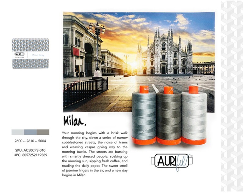 Aurifil MILAN Color Builder Mako Cotton 50 Weight Wt Large Spool Grey Gray Dove Quilting Thread Set of 3 2600 2610 5004 image 2