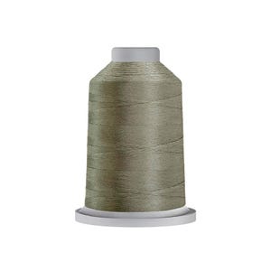 May include: A spool of sewing thread in a muted olive green color. The thread is tightly wound around a cylindrical plastic core with a flat top and a wider circular base, creating a smooth, uniform texture across the entire surface of the spool.