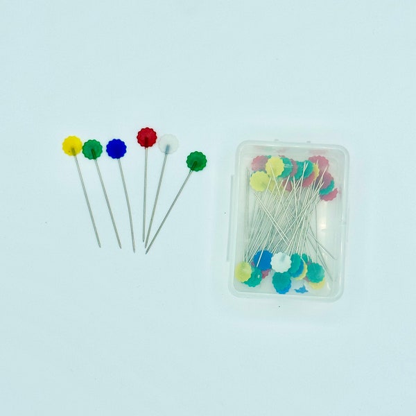 Flower Head Pins No Melt Technology Pins Boxed Sewing Quilting Pins 50 Pack 2 Inches Long Green Red Blue Yellow