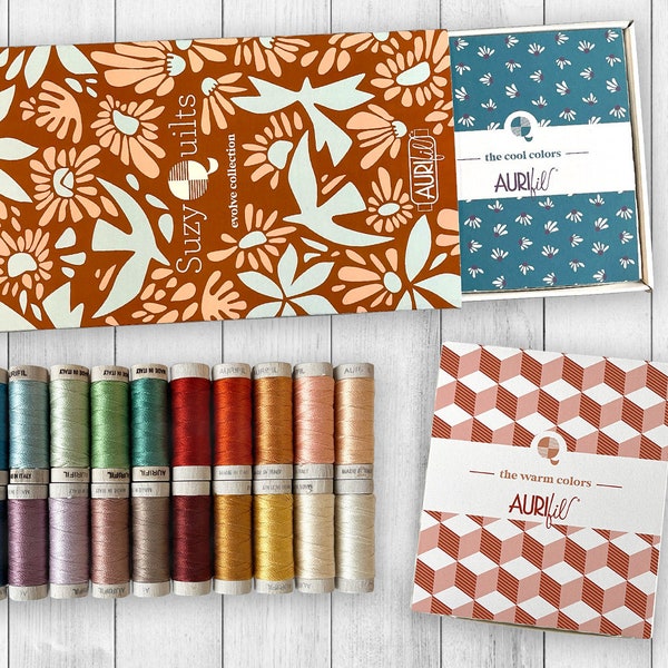 IN STOCK Aurifil Evolve Collection by Suzy Williams of Suzy Quilts 8 Wt Spool Rainbow Cotton Hand Quilting Thread Set of 20 SW8EC20