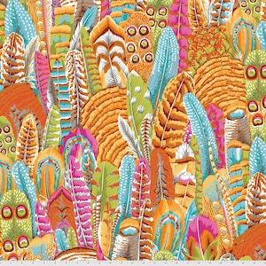 OOP Rowan Kaffe Fassett Philip Jacobs Feathers Yellow Bright Cotton Fabric 1 Yard PWPJ055