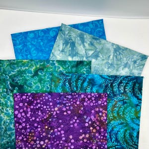Assorted 5 YARDS Batik Green Blue Turquoise Aqua Purple Marbled Watercolors Batik Cotton Batik Fabric Five 1 Yards A111
