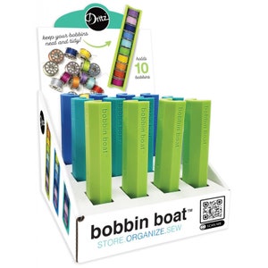 DRITZ Bobbin Boat Storage for Sewing Machine Bobbins Blue Green Turquoise Feather Product