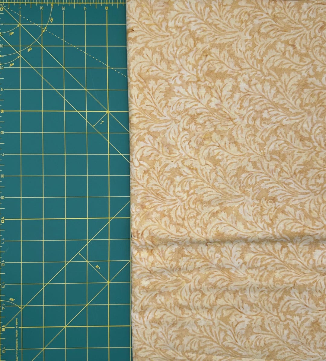 2 YARDS Java Batik Yellow Gold Leafy Branch Mottled Solid Marbled ...