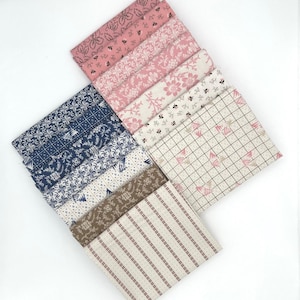 LEXINGTON Civil War Reproduction Windham Julie Hendricksen Fat Quarters Cream Blue Pink Tan Fabric 14 FQ Fat Quarter Bundle