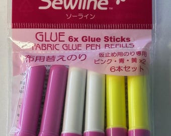 Sewline Glue Pen Refill Blue Pink Yellow Best Seller EPP English Paper Piecing Baste Water Soluble Archival Fabric Glue 6 Pack FAB50062