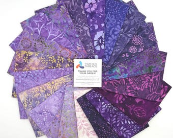 Java Batiks PURPLE V4 Cotton Batik Fabric 20 Fat Quarter Bundle -PUR3