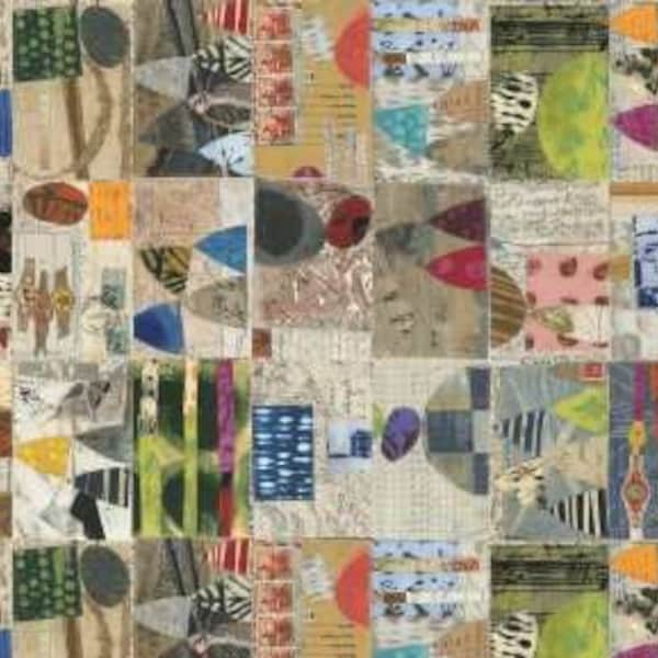 BTHY Windham Random Thoughts Marcia Derse Modern Abstract Art Blue Green Pink Brown Tan Fabric Panel Precut HALF Yard 52988D-1