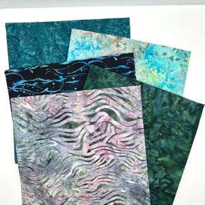 Assorted 5 YARDS Batik Medium Green Teal Blue Purple Gray Grey Marbled Watercolors Batik Cotton Batik Fabric Five 1 Yards A107
