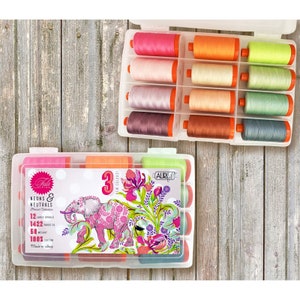 IN STOCK Aurifil Neons and Neutrals Collection Tula Pink Cotton 50 Weight Large Spool Pink Orange Grey Quilting Thread Set of 12 TP50EC12