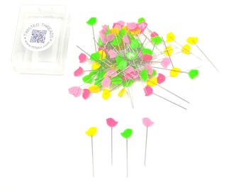 Heat Resistant BIRDIE Pin Pink Green Yellow Sewing Notion Flat Quilting Pins 50 Pack 2 Inch