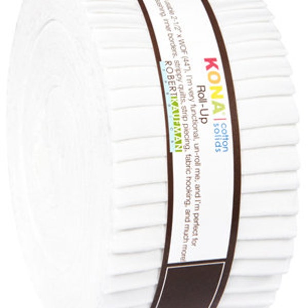 Robert Kaufman Kona Cotton White Solid Modern Background Quilting Fabric 2.5in Strips Jelly Roll Up