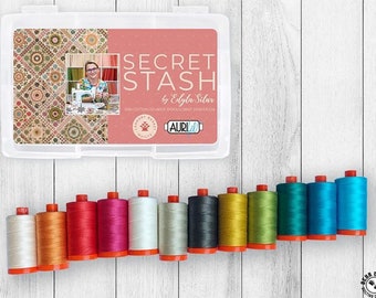 Aurifil Secret Stash Collection Brights EDYTA SITAR LBQ Mako Cotton 50 Weight Wt Large Spool Rainbow Color Quilting Thread Set of 12