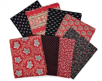 OOP Marcus Brothers Red Rose and Vine Paula Barnes Civil War Reproduction Cotton Fabric 8 Fat Quarter Bundle DD2