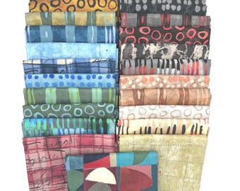 IN STOCK Windham Sketchbook 21 Marcia Derse Modern Abstract Art Blue Green Brown Grey Cotton Fabric 25 Fat Quarter FQ Set