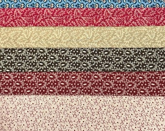 Civil War Reproduction Fabric 6 Inch Strips by 21/22 Red Blue Beige Brown 8 Piece Bundle G26