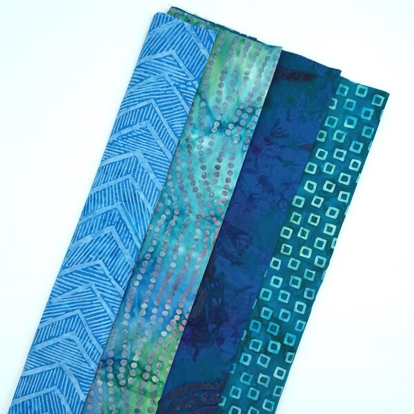 Tela de algodón batik surtida, 4 medias yardas, azul verdoso, para crear un stock, 2 yardas en total, A103