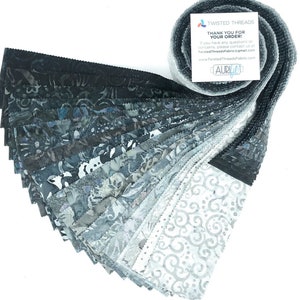 Java Batiks Stone Grey Gray Black Batik Jelly Roll 40 2.5 Inch Fabric Strips ST-MASJAB-STO