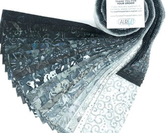 Java Batiks Stone Grey Gray Black Batik Jelly Roll 40 2.5 Inch Fabric Strips ST-MASJAB-STO