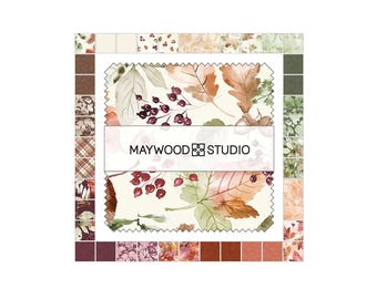 Rustle Autumn Maywood Leaves Acorn White Rust Green Orange Fabric 5 Inch Squares Charm