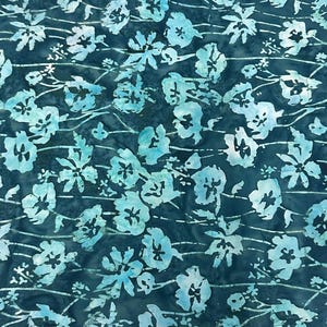 BTHY Java Batik Dark Turquoise Blue Aqua Floral Marbled Watercolors Batik Cotton Fabric Half Yard