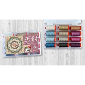 Aurifil English Garden Collection EDYTA SITAR LBQ Mako Cotton 50 Wt Large Spool Beige Blue Purple Color Quilting Thread Set of 12 ES50EG12