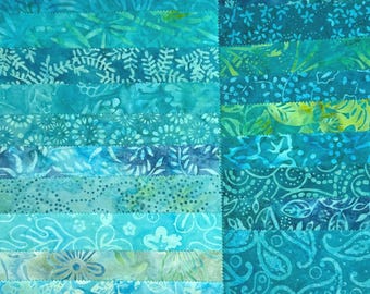 Java Batiks Turquoise 3 Blue Green Batik Layer Cake 10 x 10 Inch Fabric Squares TUQ3