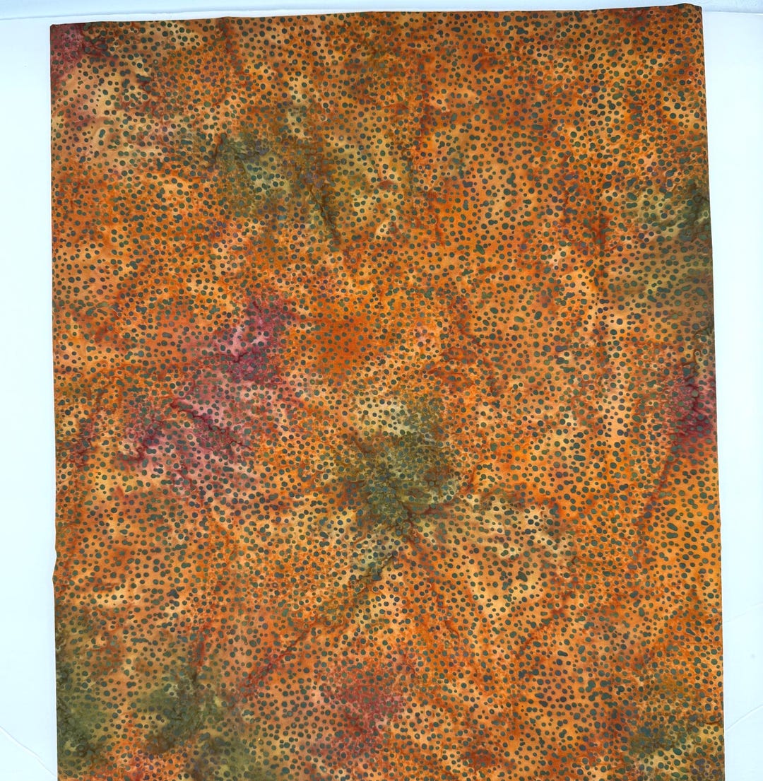 1.5 YARDS Java Batik Brown Green Dot Mottled Watercolors Cotton Fabric ...