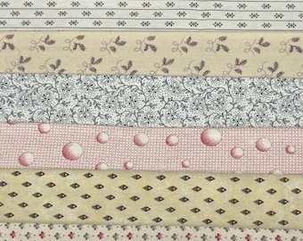 OOP Civil War Shirtings Reproduction Fabric 6 Inch Strips by 21/22 Blue Beige 8 Piece Bundle G37