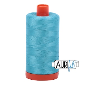 AURIFIL 5005 Bright Turquoise MAKO 50 Weight Wt 1300m 1422y Spool Aqua Blue Quilt Cotton Quilting Thread