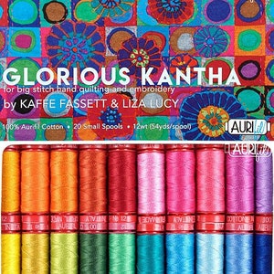 Aurifil GLORIOUS KANTHA Collection by Kaffe Fassett Liza Lucy Brights 12 weight wt Mako Cotton Rainbow Big Stitch Quilting Thread Set of 20