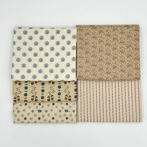 Civil War Reproduction Fat Quarters Various Makers Cream Tan Beige Blue Background Fabric 5 FQ Fat Quarter Bundle