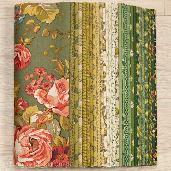 Cream and Green Floral Fabric Etsy