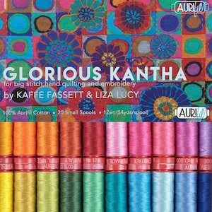 Aurifil GLORIOUS KANTHA Collection by Kaffe Fassett Liza Lucy Brights 12 weight wt Mako Cotton Rainbow Big Stitch Quilting Thread Set of 20