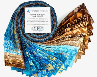 Java Batiks Ocean Version 2 Blue Brown Batik Jelly Roll 40 2.5 Inch Fabric Strips ST-MASJAB-OCE2