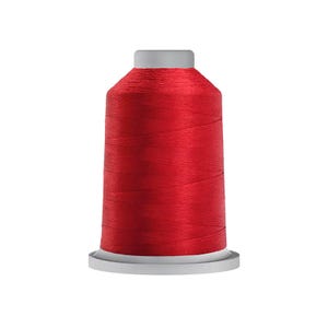May include: A spool of vibrant red sewing thread featuring a smooth, cylindrical body with a flat top and a wider base. The thread is tightly wound around the central core, displaying a consistent, saturated crimson color throughout the entire surface.